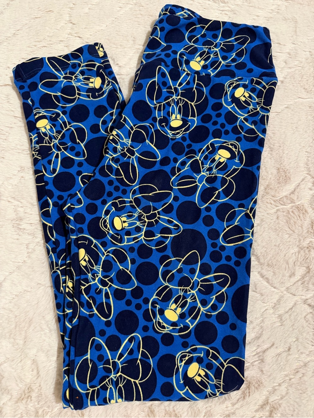 LuLaRoe Navy & Blue Leggings with Yellow Minnie Outline